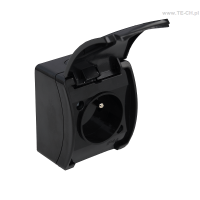 Gniazdo pojedyncze z bolcem klapką czarne