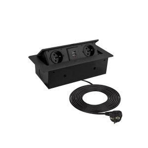 KOMBIBOX kolor czarny, 2 x gniazdo z bolcem + 2USB
