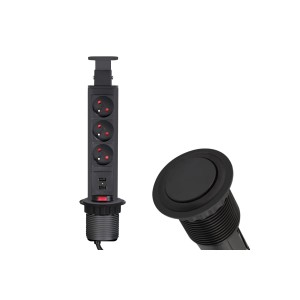 LIFT BOX czarny fi60mm, 3x gniazdo z bolcem +2xUSB