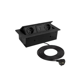 KOMBIBOX kolor czarny, 2 x gniazdo z bolcem + 2USB
