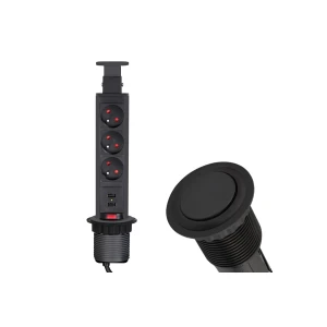LIFT BOX czarny fi60mm, 3x gniazdo z bolcem +2xUSB