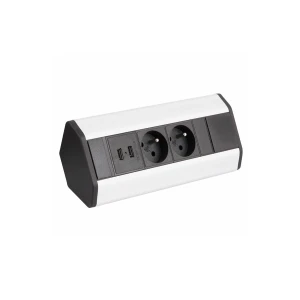 CORNER BOX aluminium 2x gniazdo z bolcem + 2xUSB,