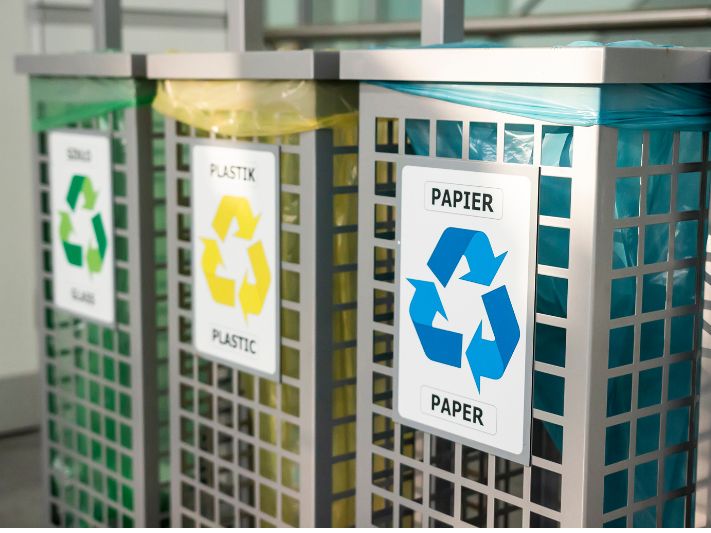 kosze do segregacji śmieci - szkło, papier, plastik